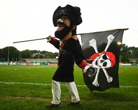 : The Cornish Pirates mascot looks on ahead of the Pre-season friendly match between Cornish Pirates and Exeter Chiefs at Mennaye Field on September 02, 2022 in Penzance, England.
