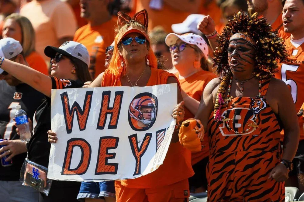 Cincinnati Bengals fans cheer during the second half in the game against the Jacksonville Jaguars at Paycor Stadium.